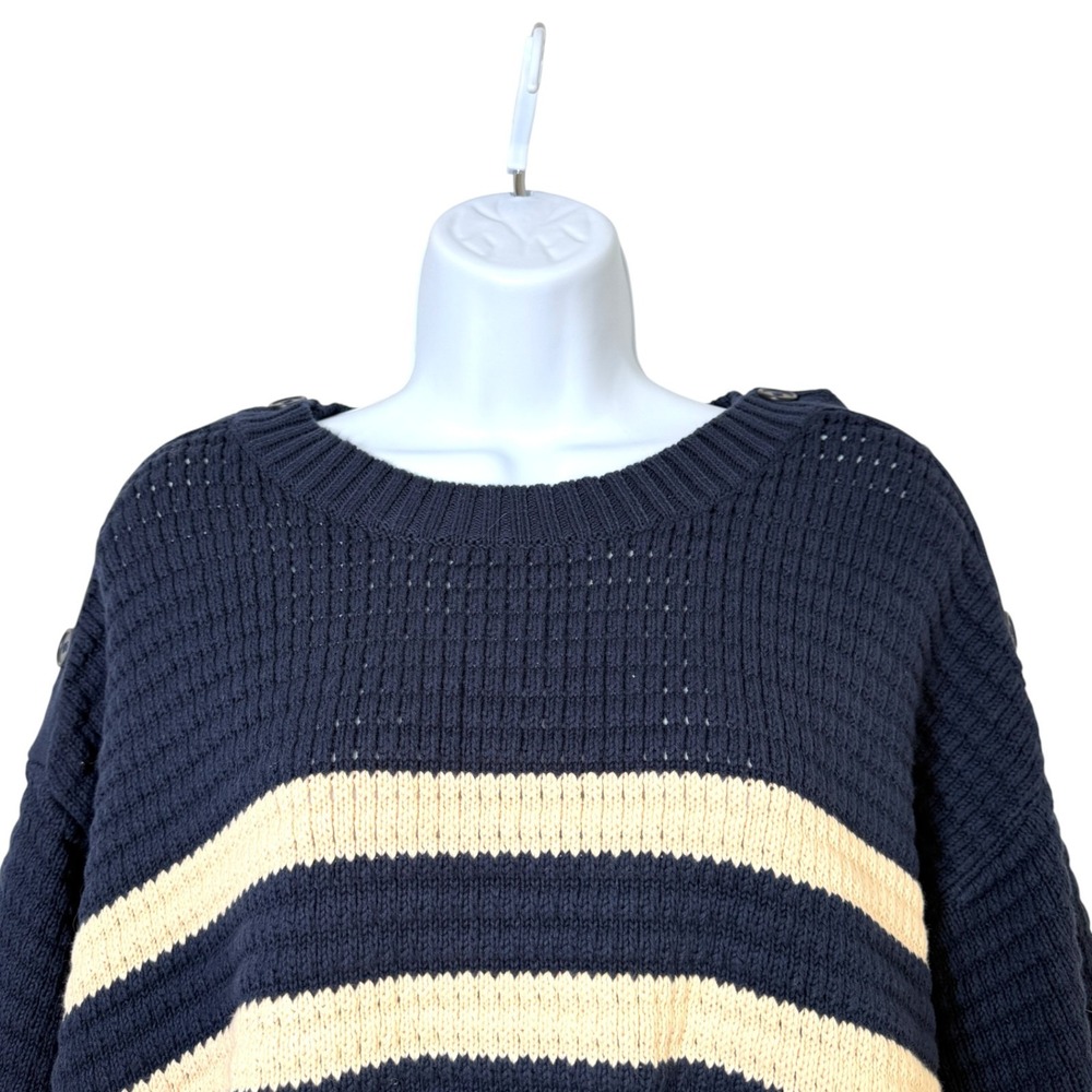J. Crew Womens Striped Sweater Button Shoulder‎ Sz XL Fisherman Quiet Luxe Beach - Picture 2 of 7
